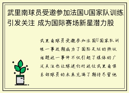 武里南球员受邀参加法国U国家队训练引发关注 成为国际赛场新星潜力股