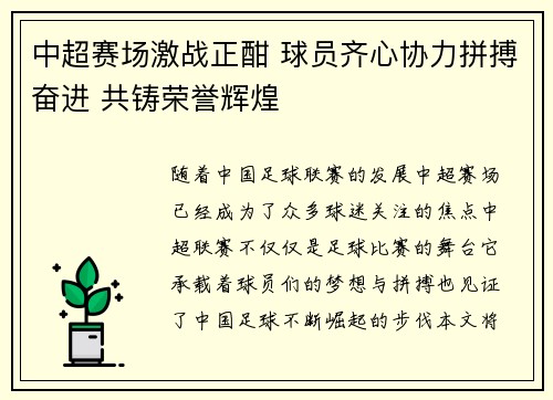 中超赛场激战正酣 球员齐心协力拼搏奋进 共铸荣誉辉煌