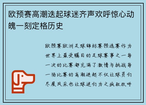 欧预赛高潮迭起球迷齐声欢呼惊心动魄一刻定格历史